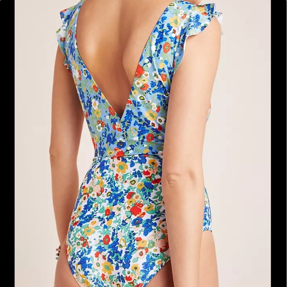 NWOT Anthropologie Ruffled Plunge One Piece Swimsuit - Picture 2 of 13